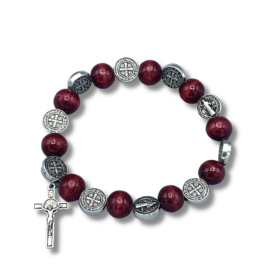 St. Benedict Decade Rosary Bracelet with Hanging Crucifix