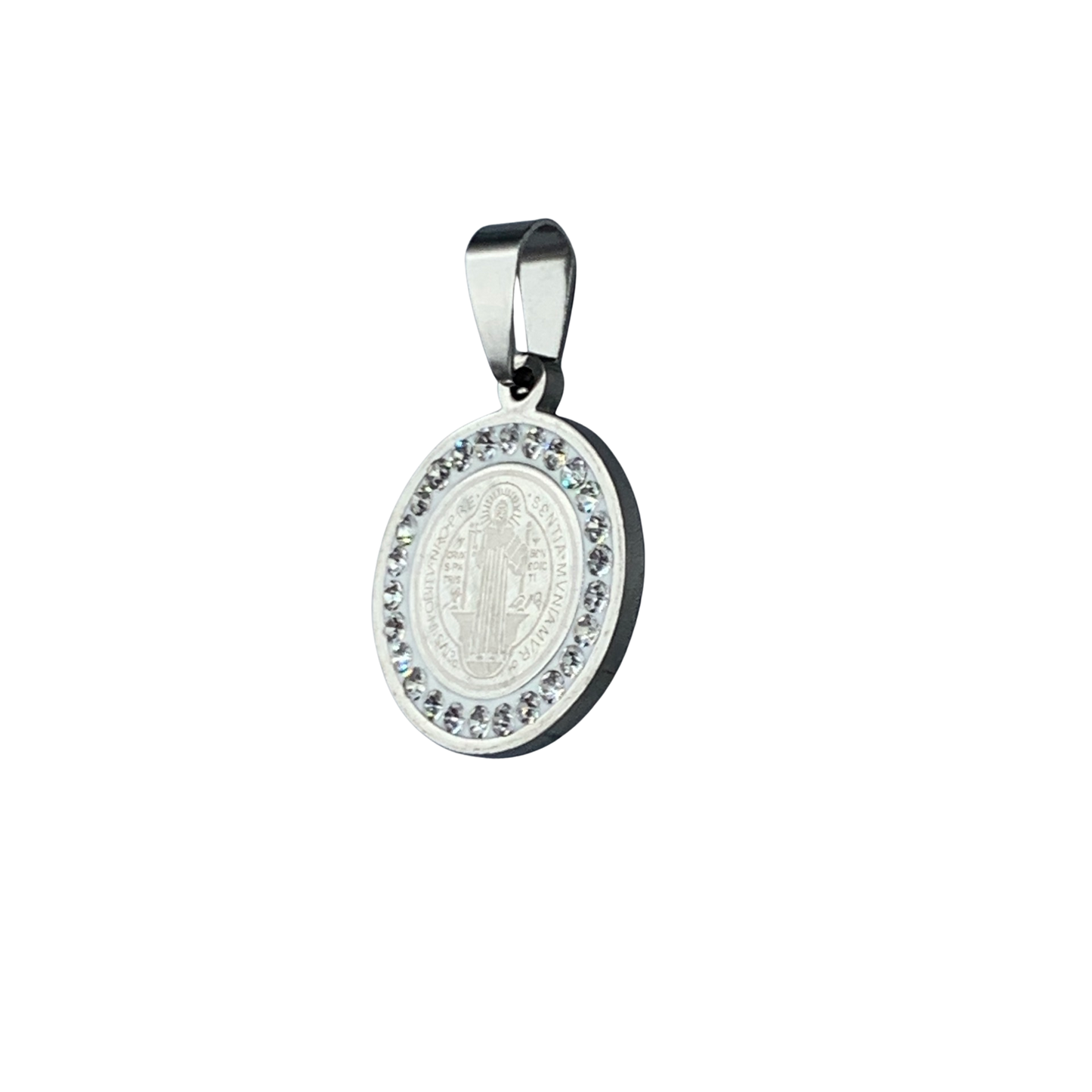 Etched St. Benedict Medal with Crystal Border