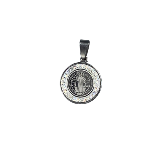 Etched St. Benedict Medal with Crystal Border