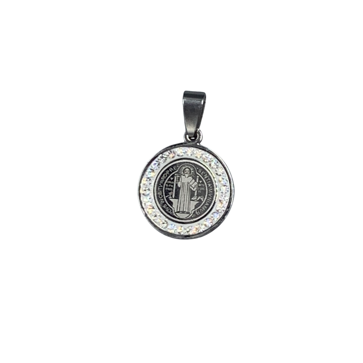 Etched St. Benedict Medal with Crystal Border