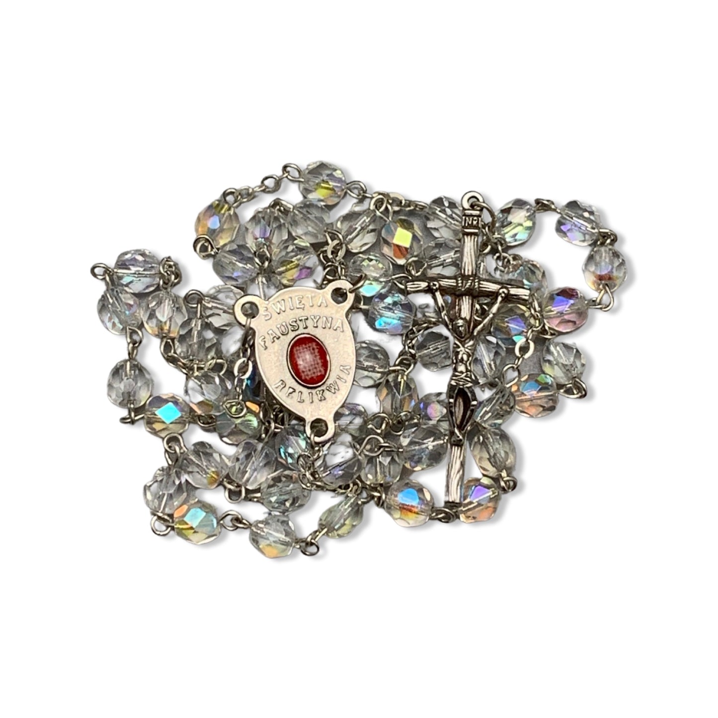 Crystal St. Faustina Rosary with Relic