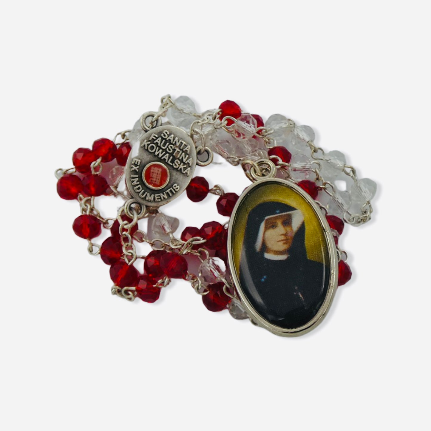 Crystal Blood and Water Divine Mercy Rosary with Relic and Holy Card