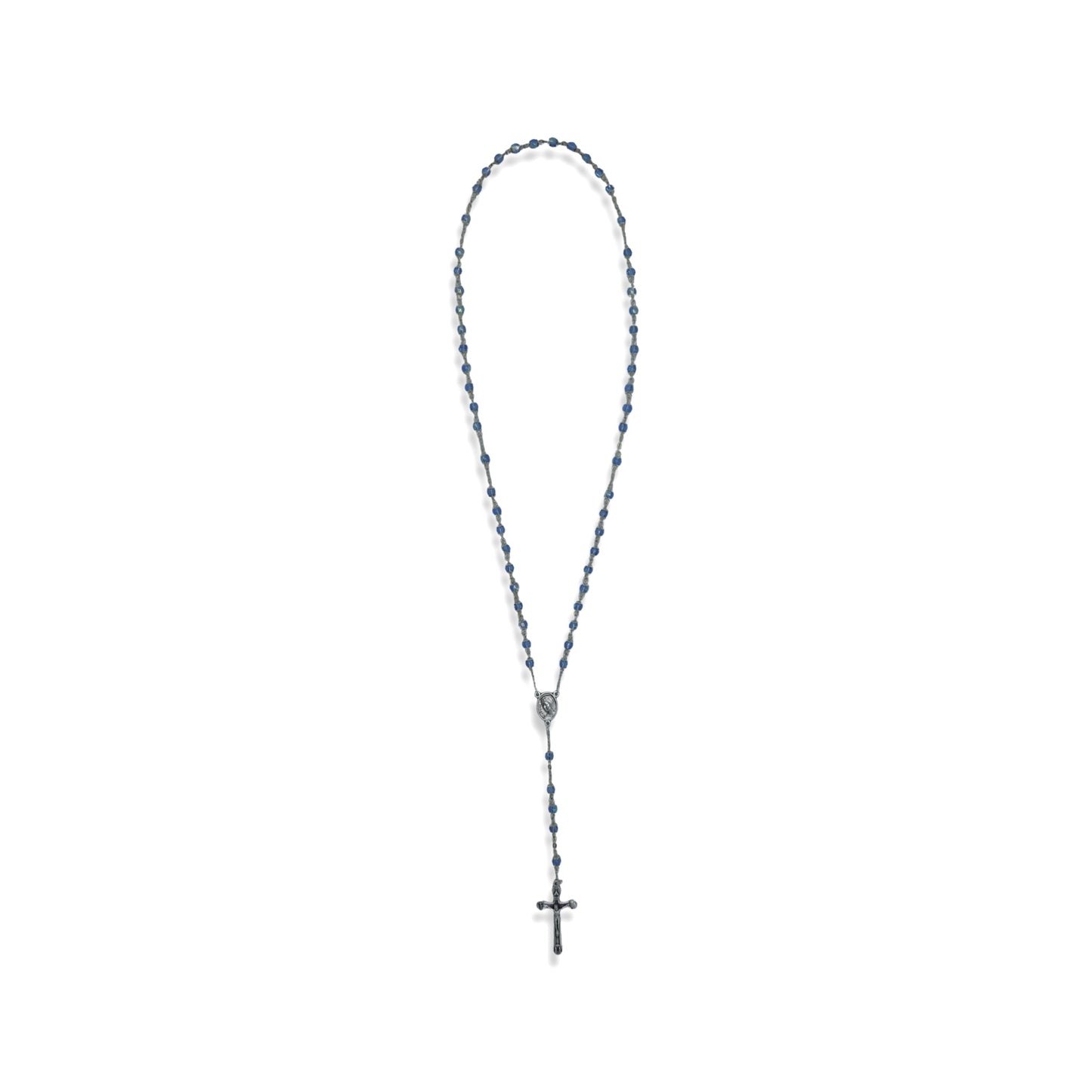 Crystal Blue Beads Queen of Peace Rosary