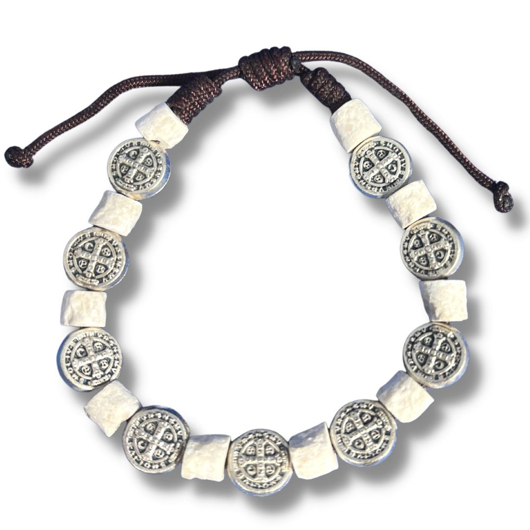 Stone and St. Benedict Medal Bracelet of Assorted Colors