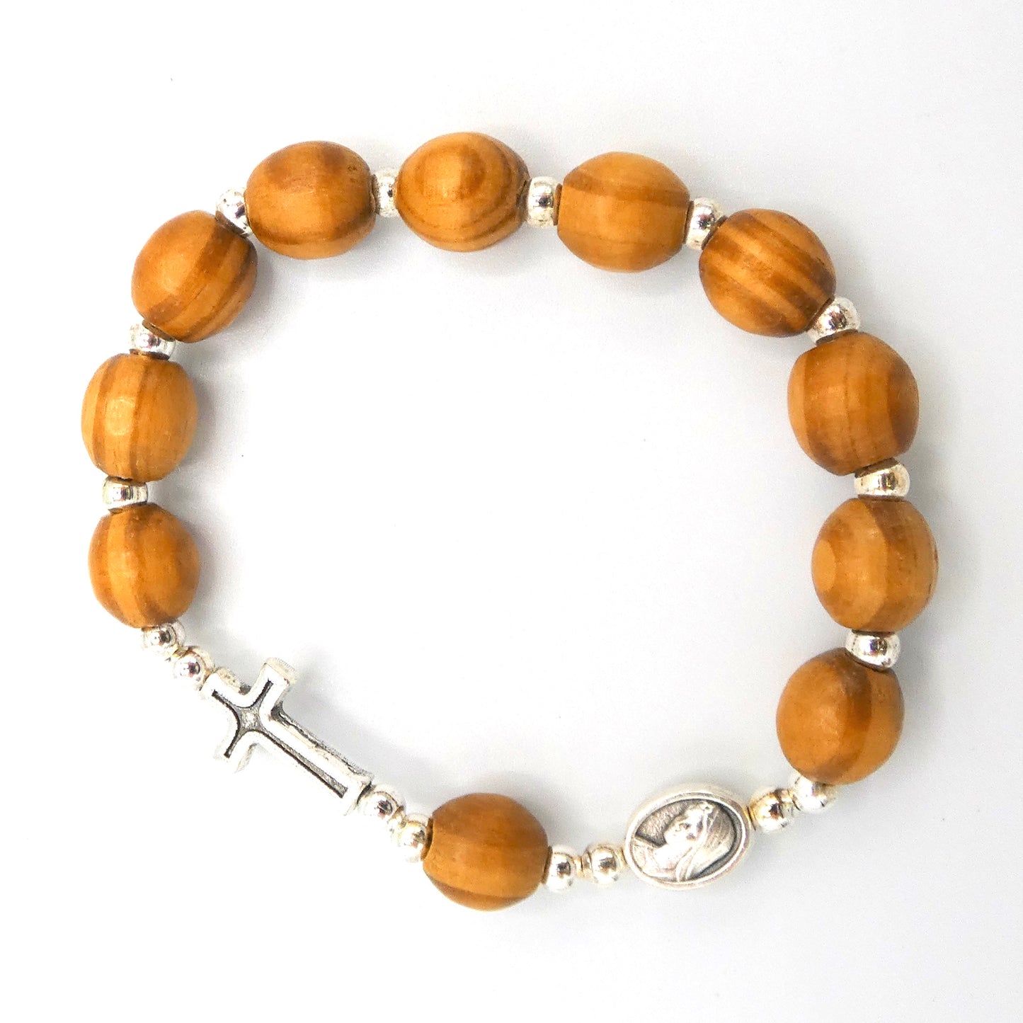Olive Wood Queen of Peace Decade Rosary Bracelet of Assorted Styles