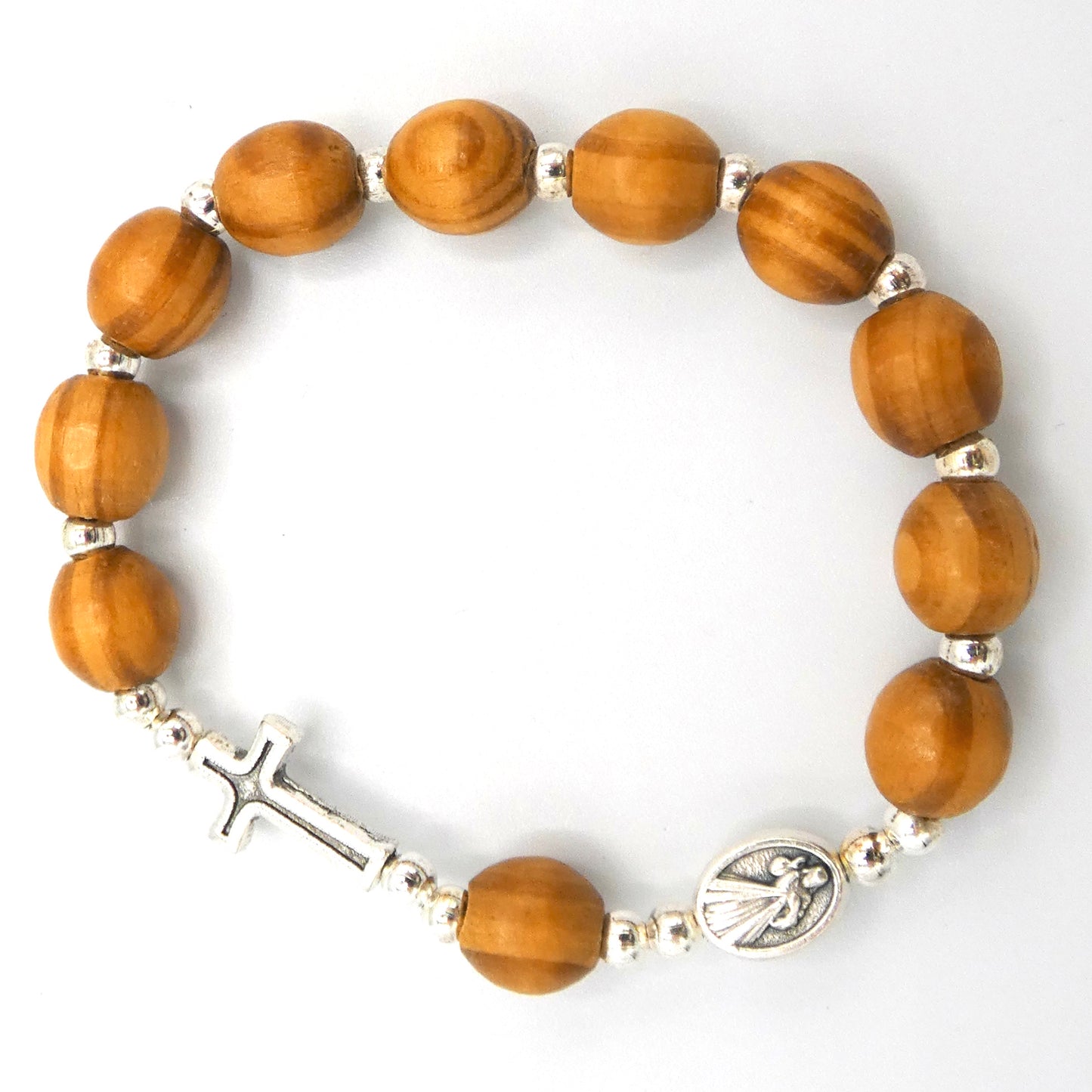 Olive Wood Queen of Peace Decade Rosary Bracelet of Assorted Styles