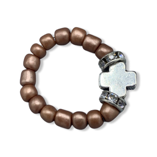 Beaded Ring with Cross of Assorted Colors