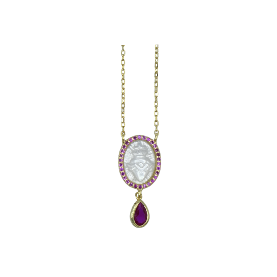 Mother of Pearl Sacred Heart and Precious Blood Necklace