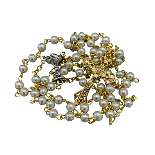 Pearl First Communion Rosary with Case