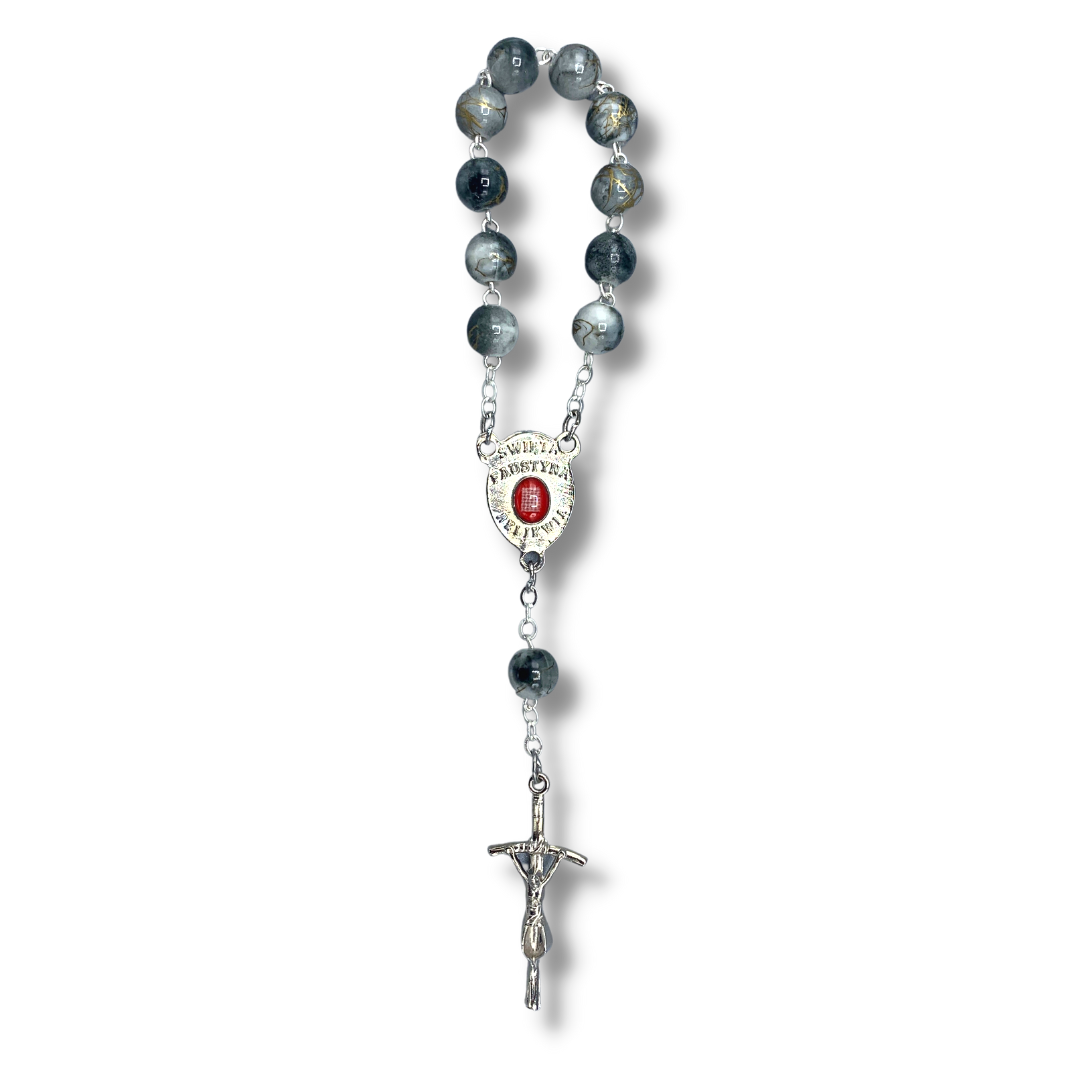 Round Marble St. Faustina Decade Rosary with Relic and Holy Card