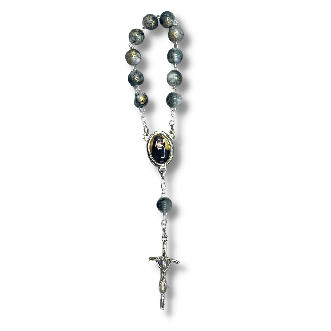 Round Marble St. Faustina Decade Rosary with Relic and Holy Card
