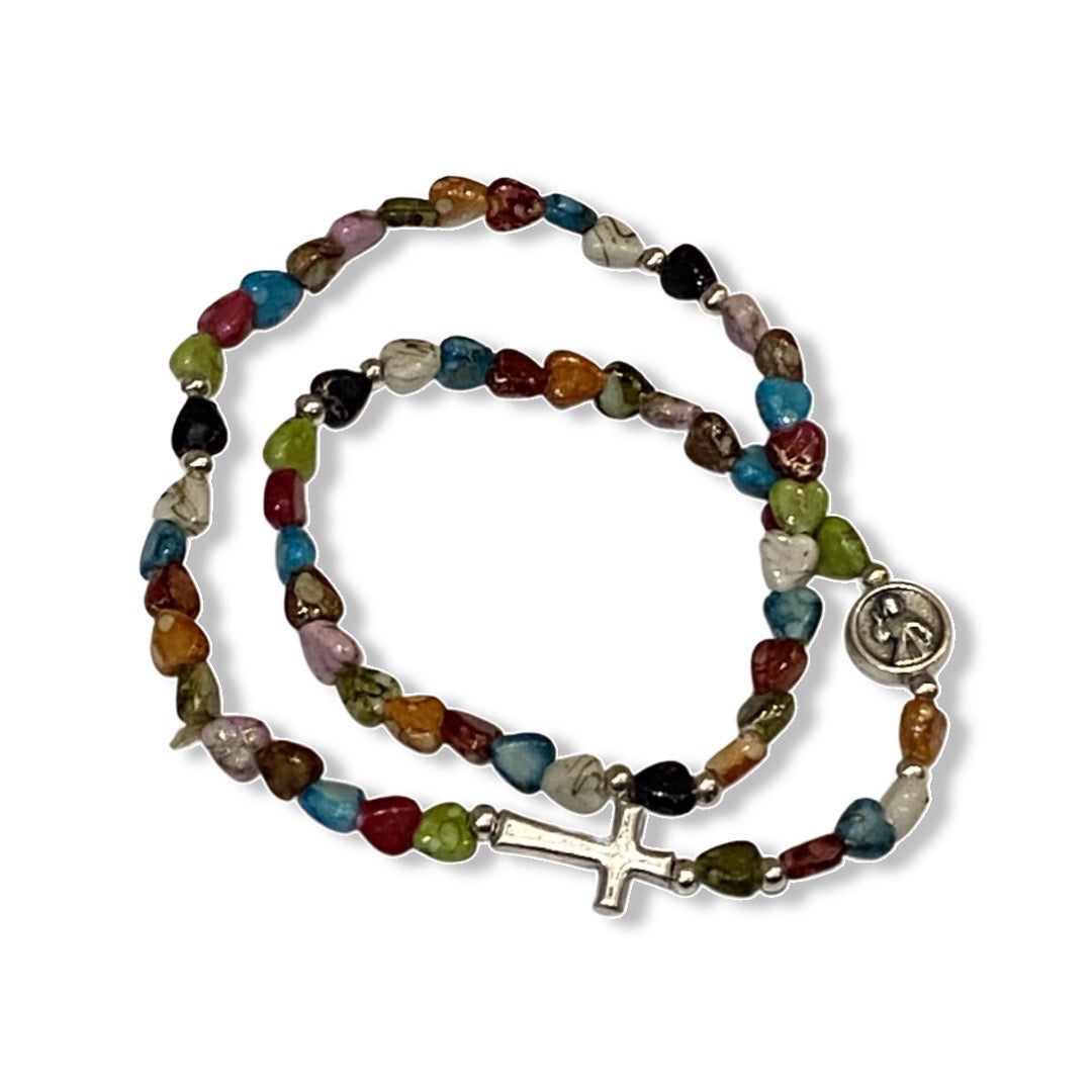 Heart Wrap-Around Rosary Bracelet of Assorted Colors