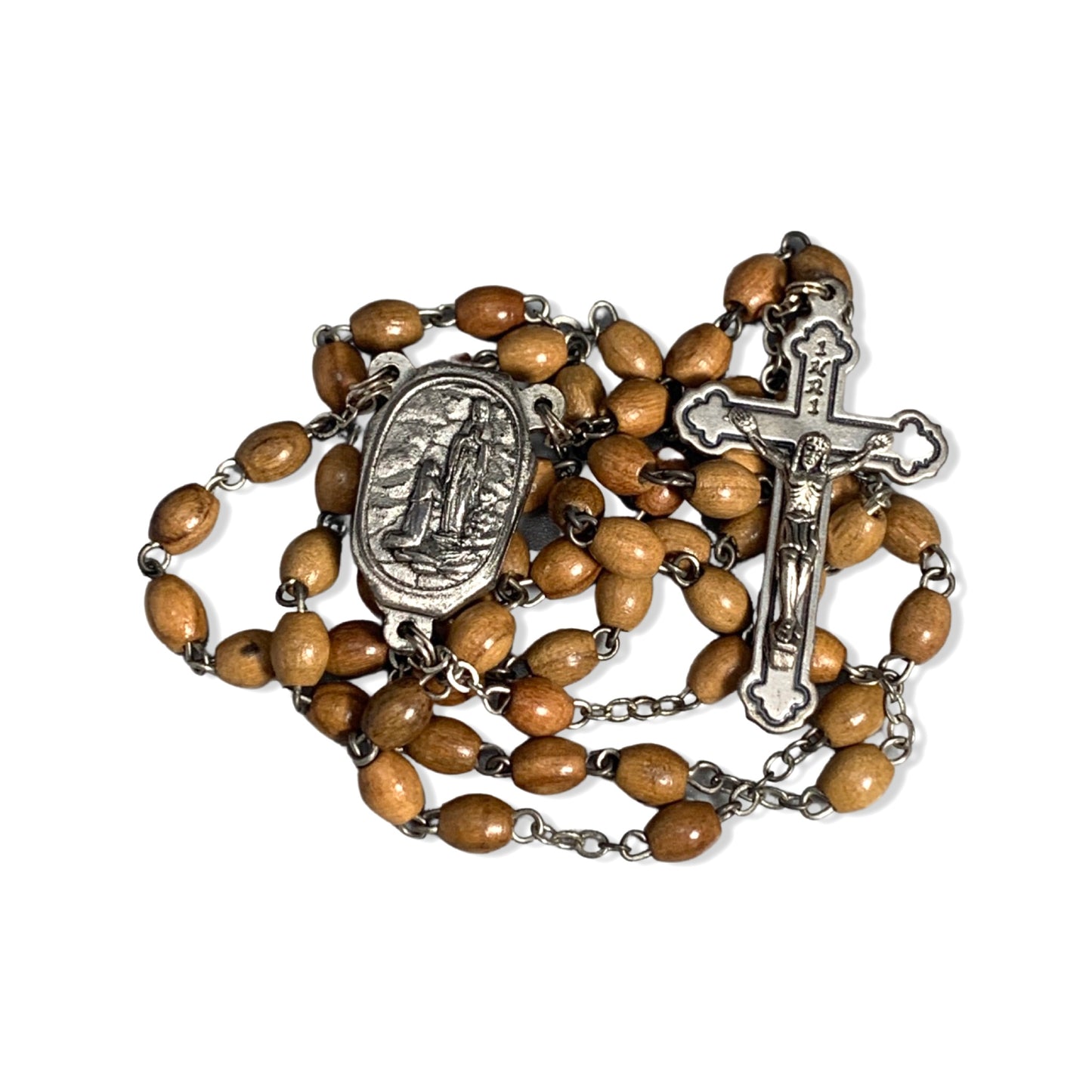 Hickory Wood Colored Lourdes Rosary with Water