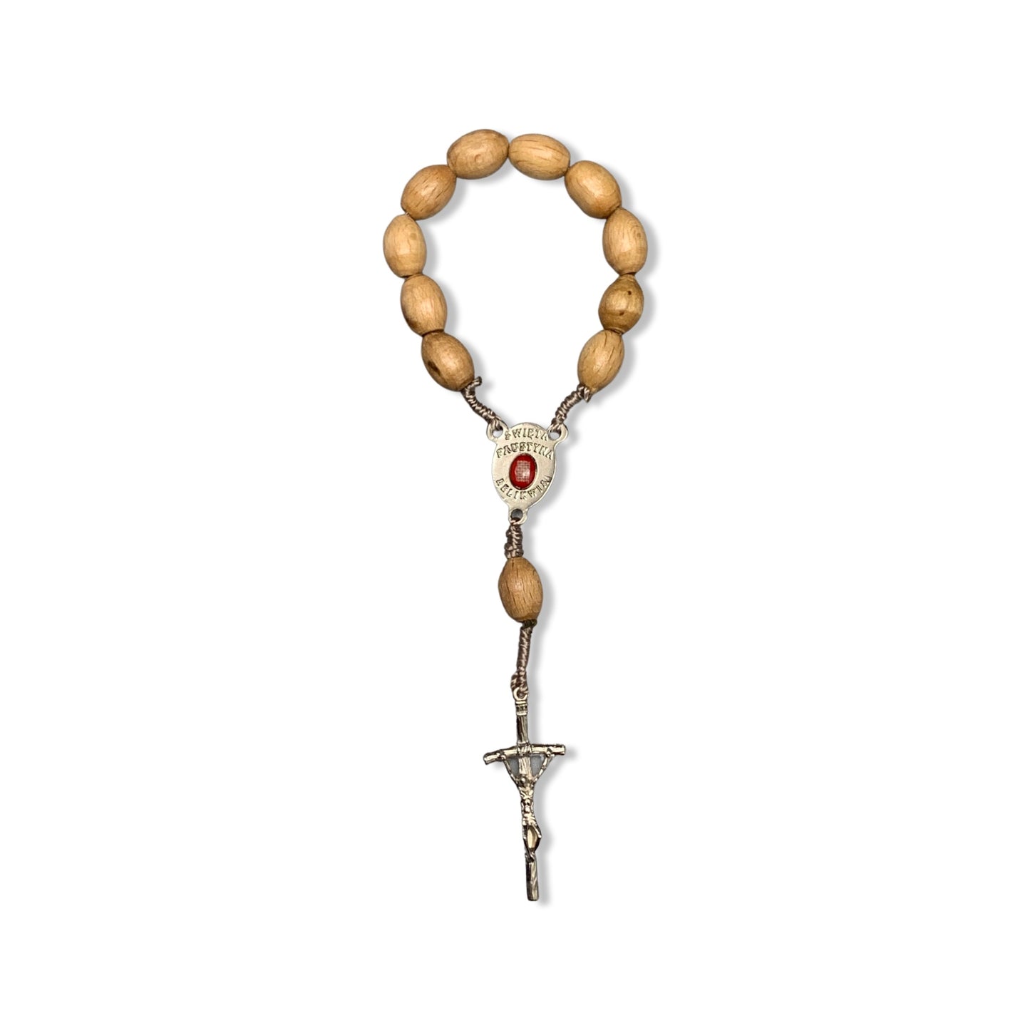 Wood St. Faustina String Decade Rosary with Relic