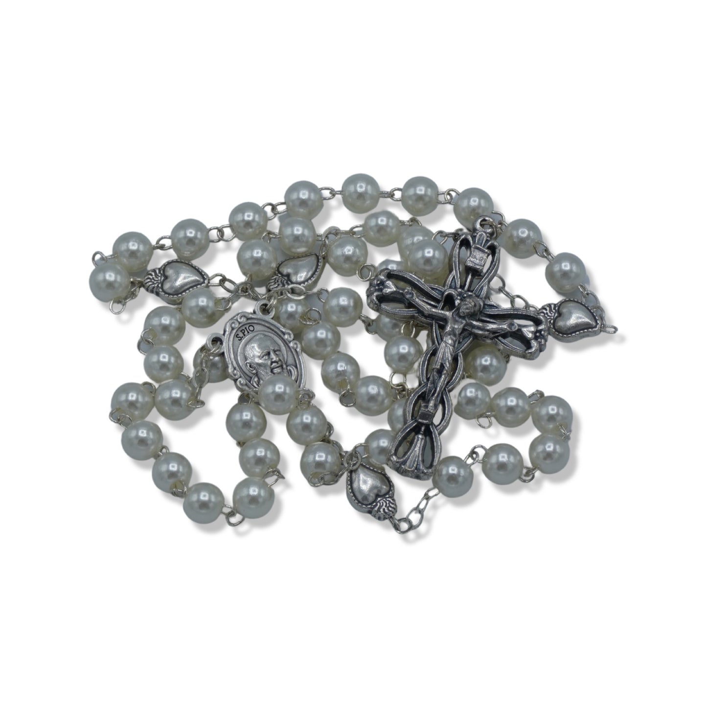 Pearl Padre Pio Rosary with Relic