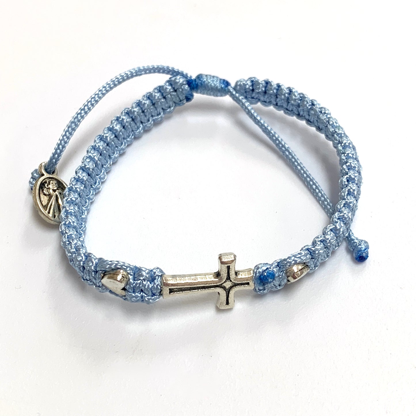 Braided Bracelet with Metal Cross and Hearts of Assorted Colors