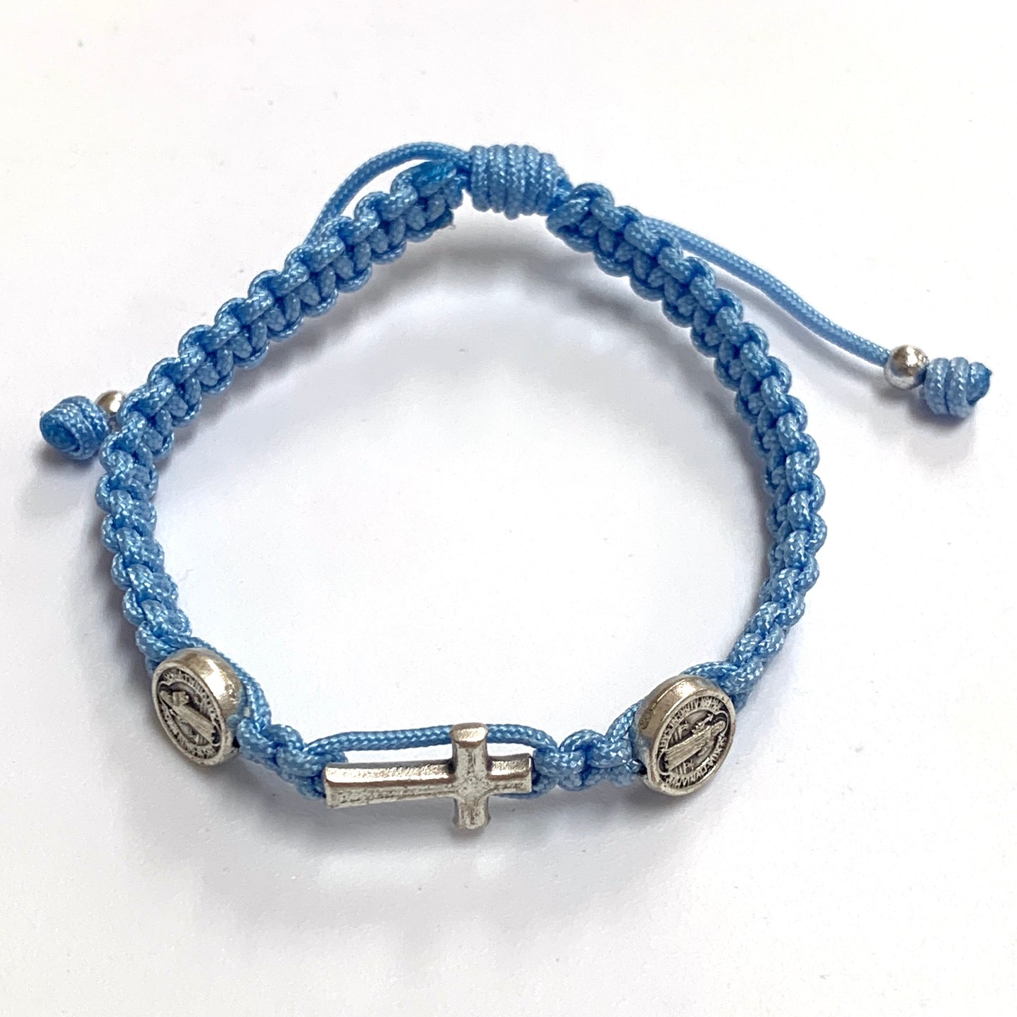 Braided Bracelet with St. Benedict Medal and Metal Cross of Assorted Colors