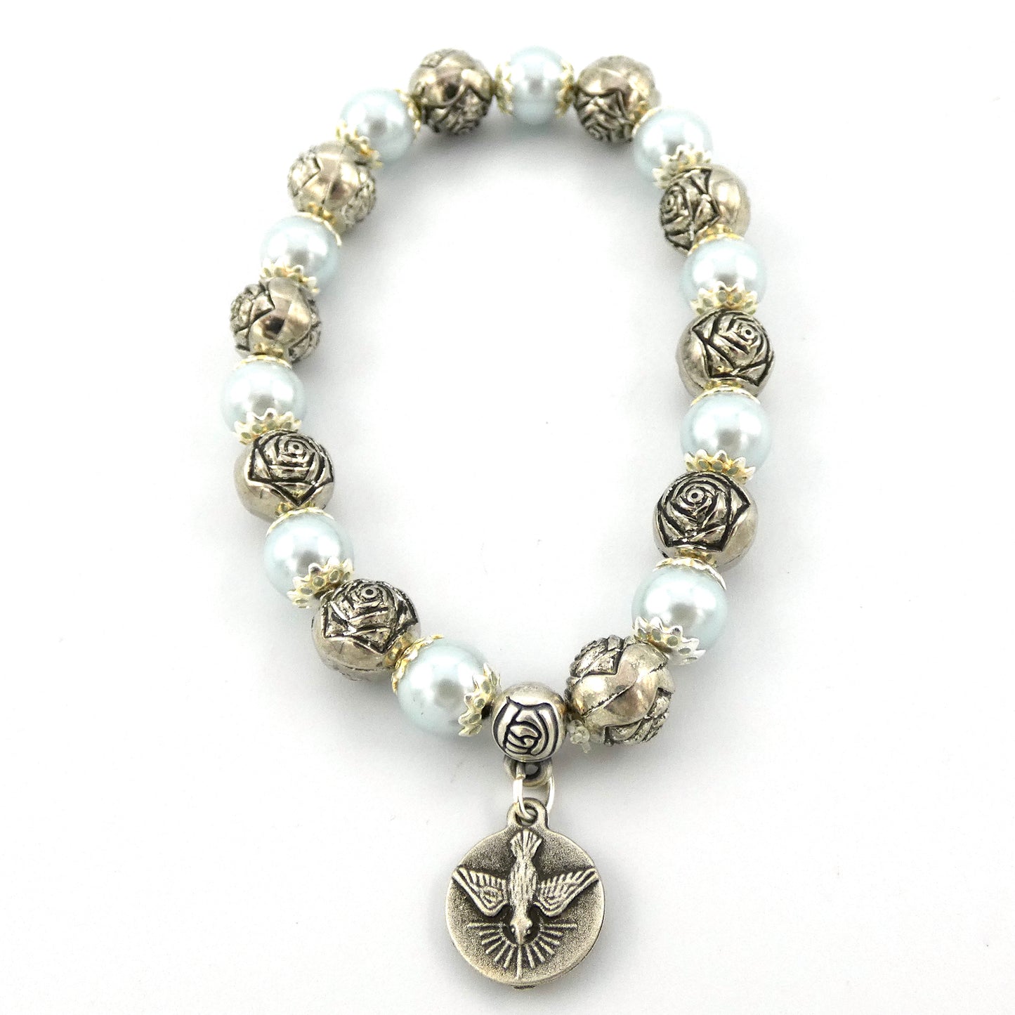 Pearl and Rose Lourdes Decade Rosary Bracelet of Assorted Colors