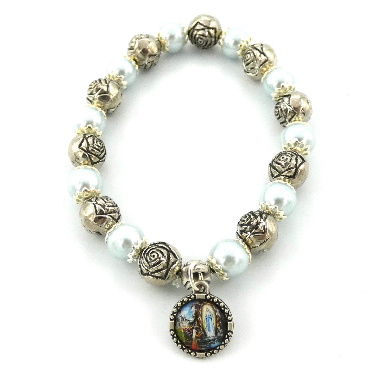 Pearl and Rose Lourdes Decade Rosary Bracelet of Assorted Colors