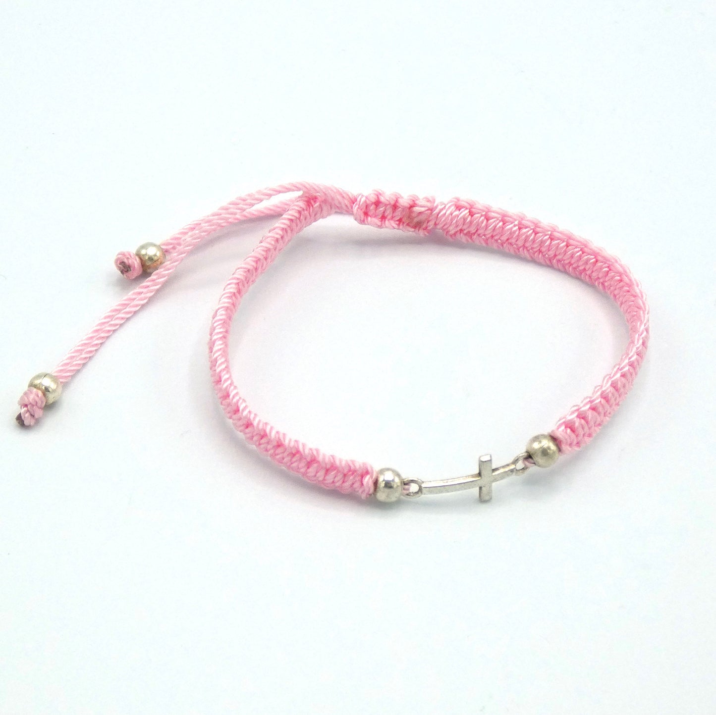 Braided Bracelet of Assorted Colors with Metal Cross