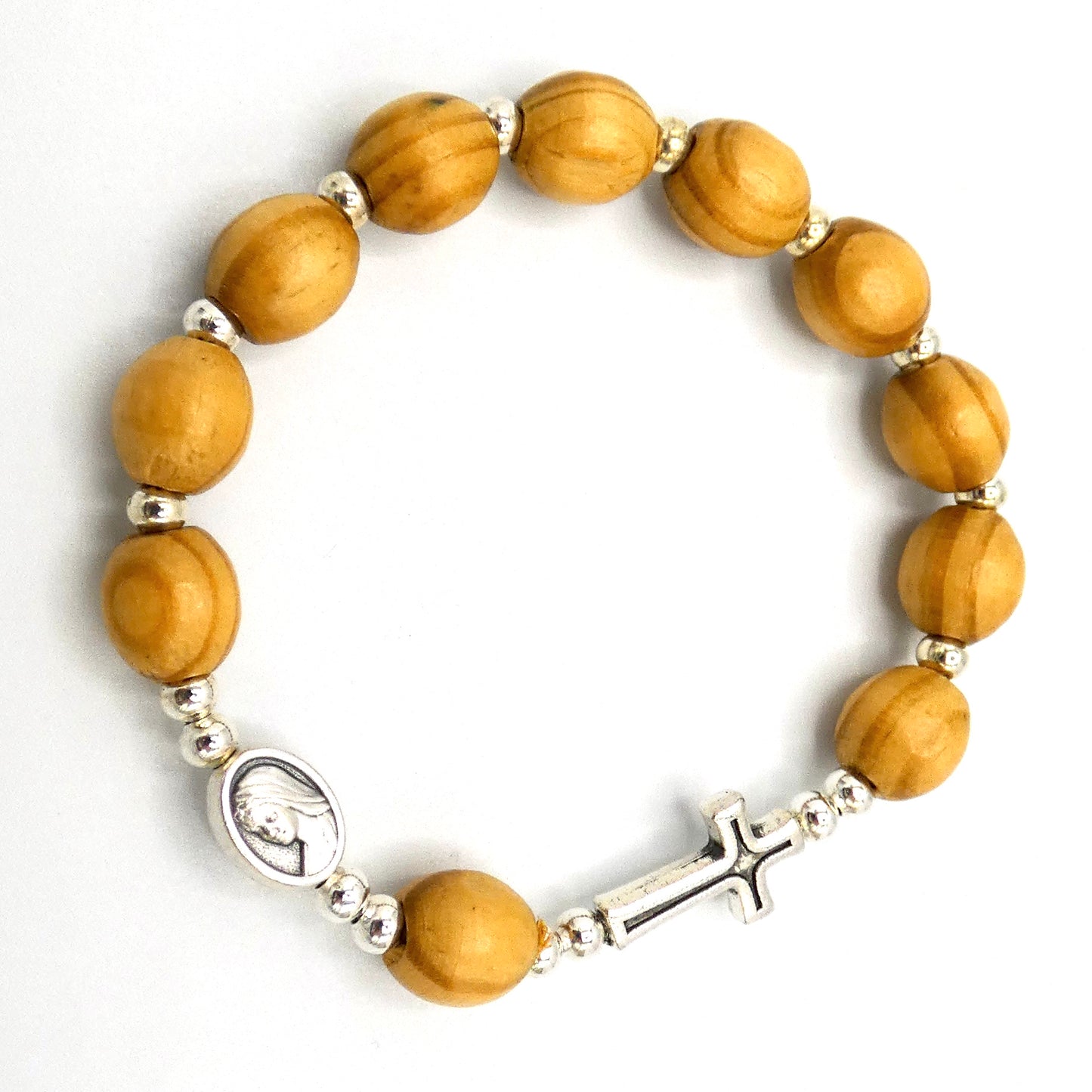 Olive Wood Queen of Peace Decade Rosary Bracelet of Assorted Styles