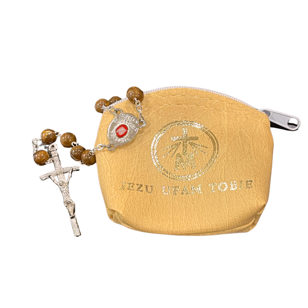 Marble St. Faustina Rosary with Relic and Pouch