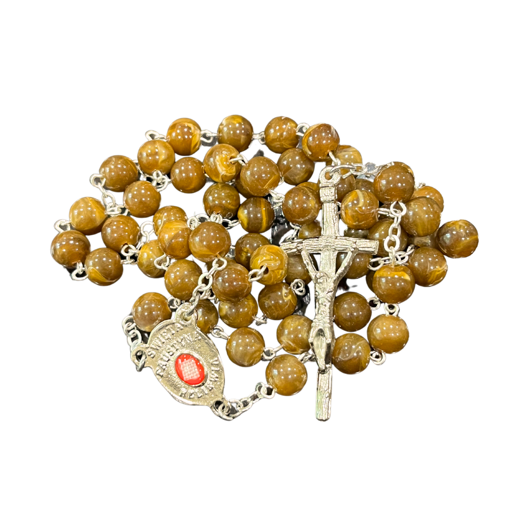 Marble St. Faustina Rosary with Relic and Pouch