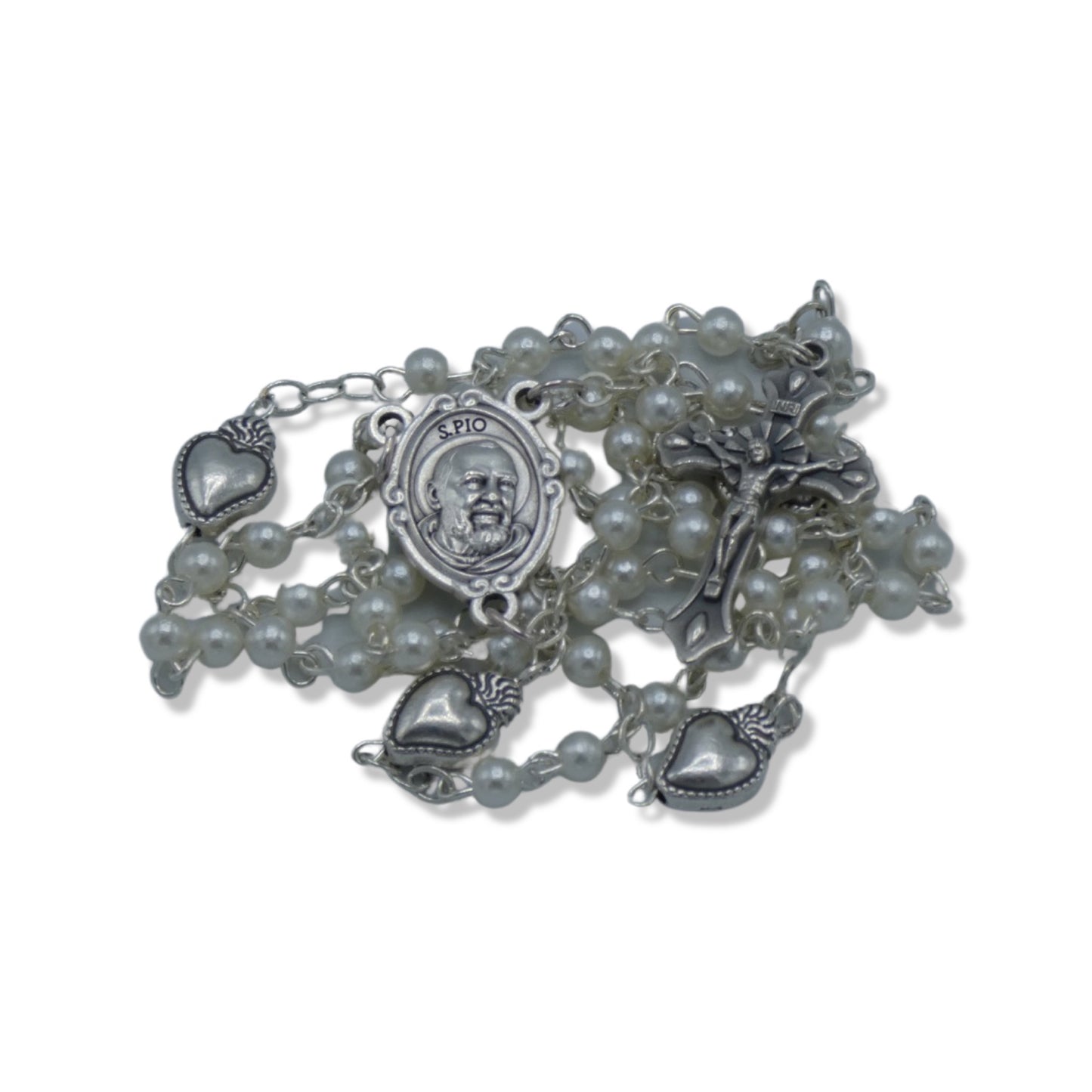 Pearl Padre Pio Rosary with Relic