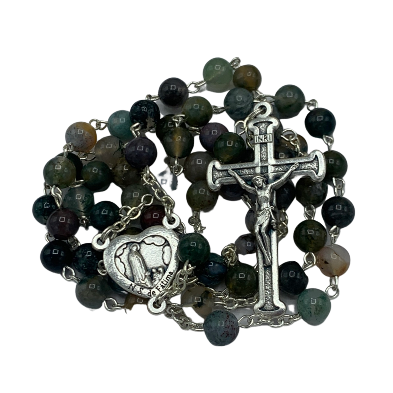 Ocean Agate Fatima Heart Rosary