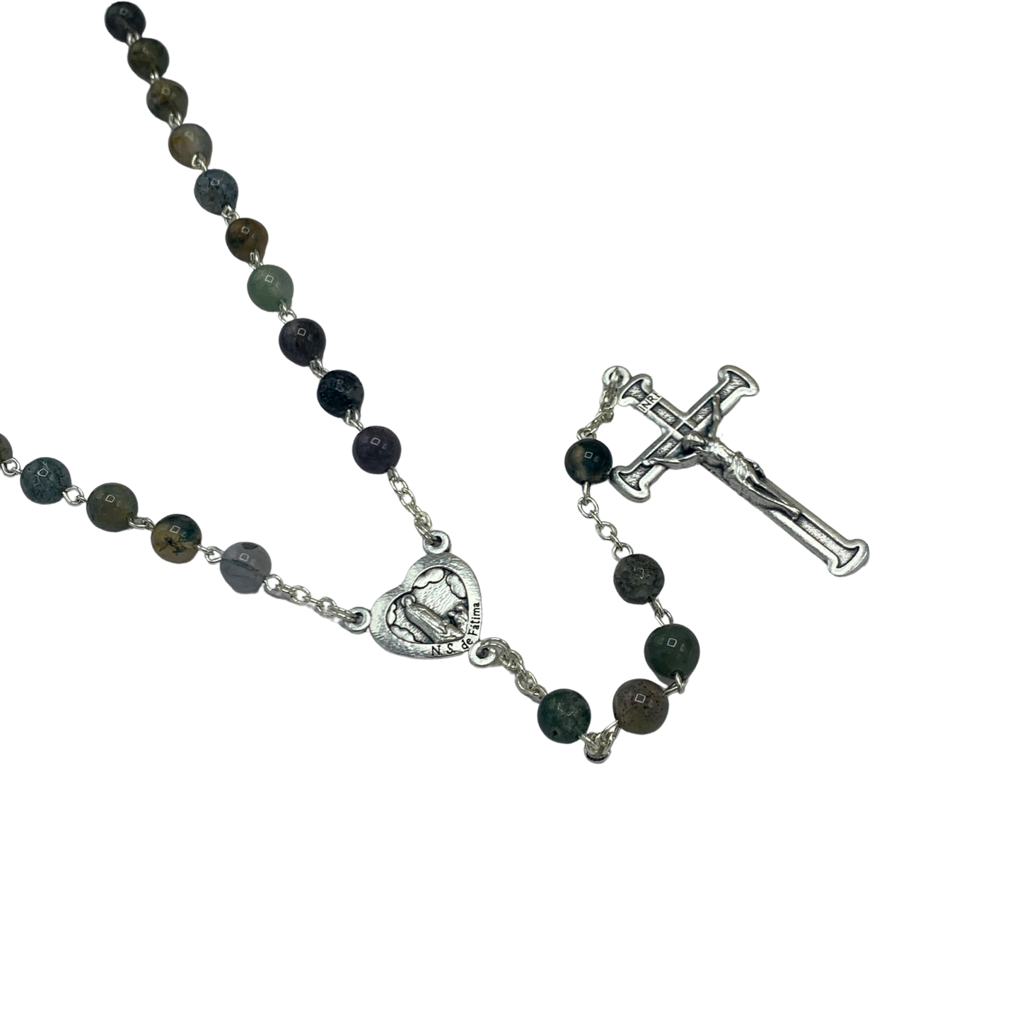Ocean Agate Fatima Heart Rosary