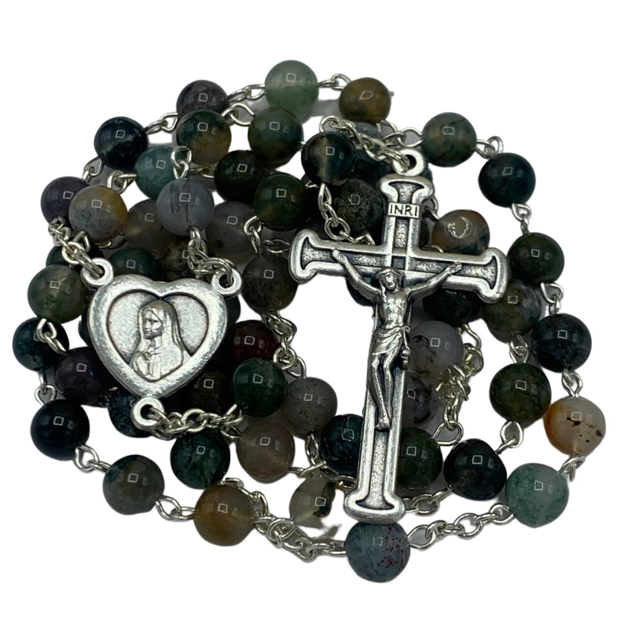 Ocean Agate Fatima Heart Rosary