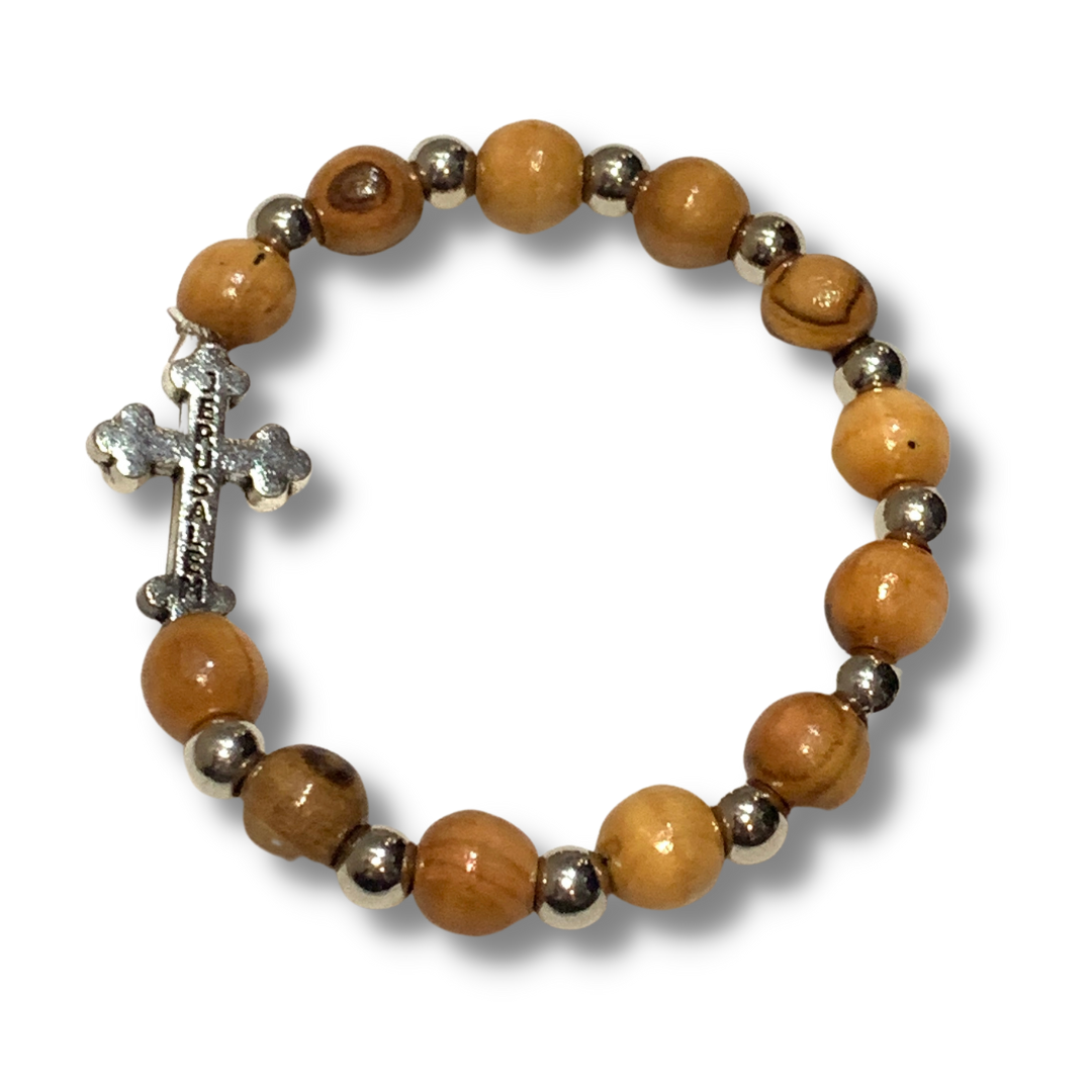 Olive Wood Budded Jerusalem Cross Bracelet