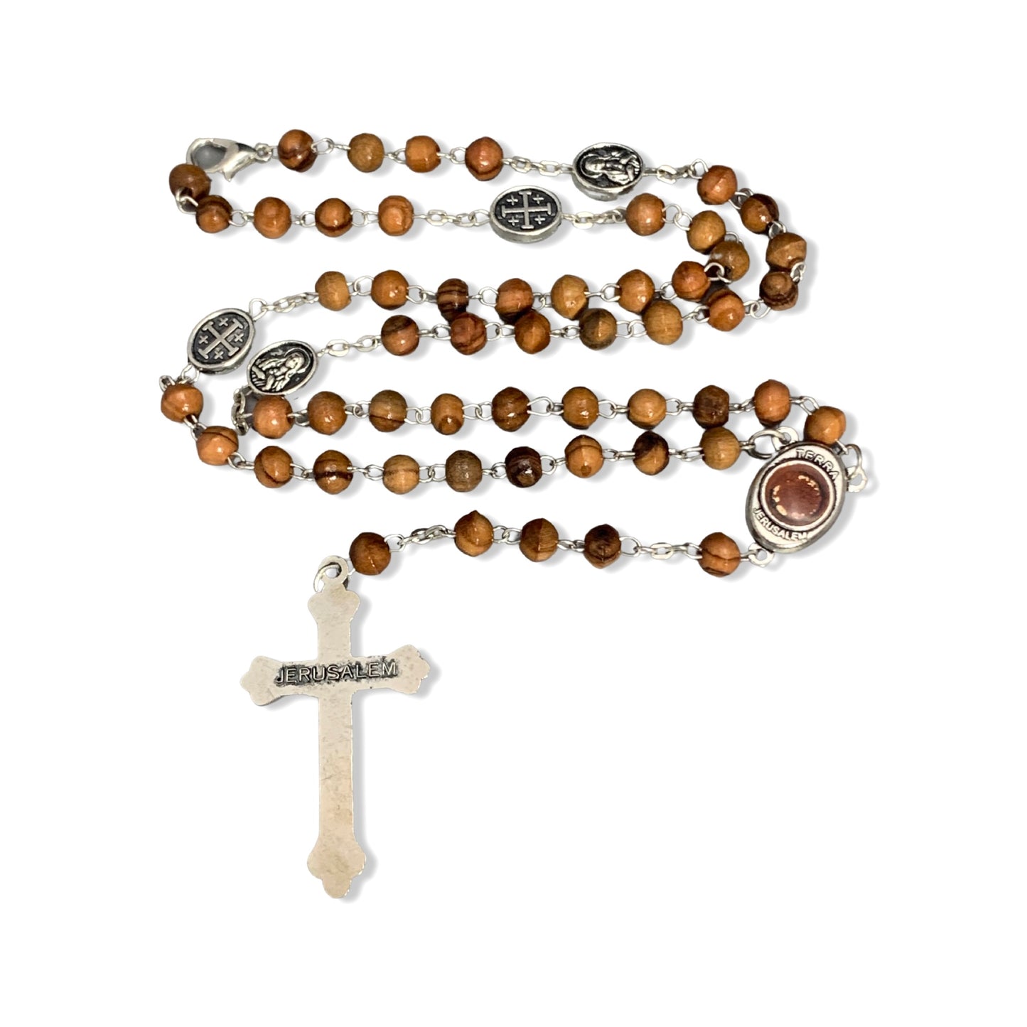 Chained Olive Wood Immaculate Heart Rosary with Soil