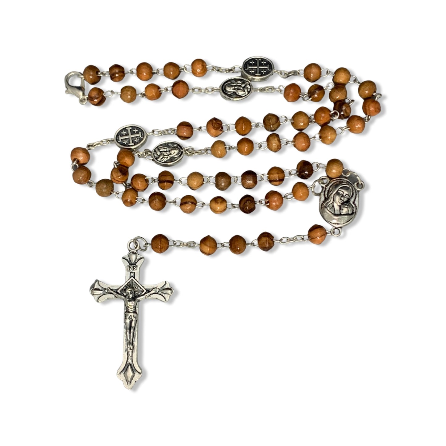 Chained Olive Wood Immaculate Heart Rosary with Soil