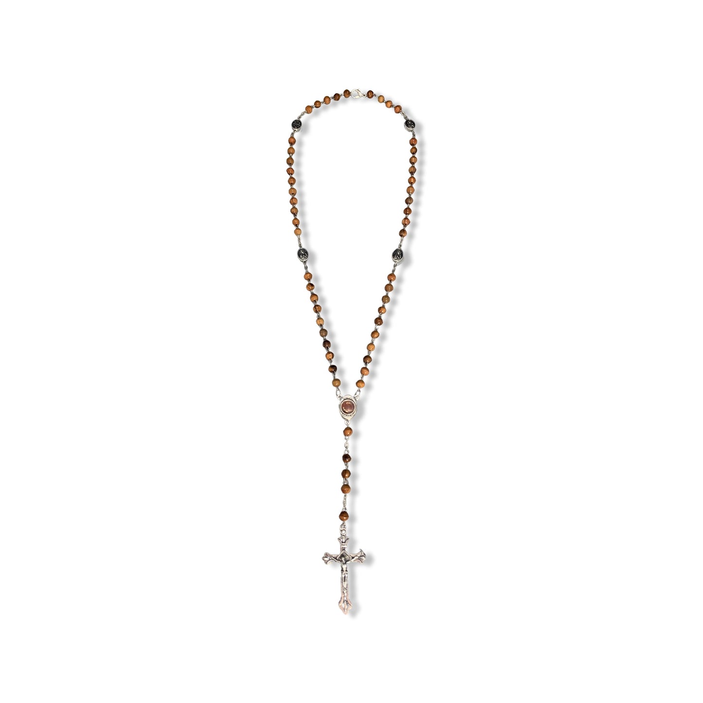 Chained Olive Wood Immaculate Heart Rosary with Soil