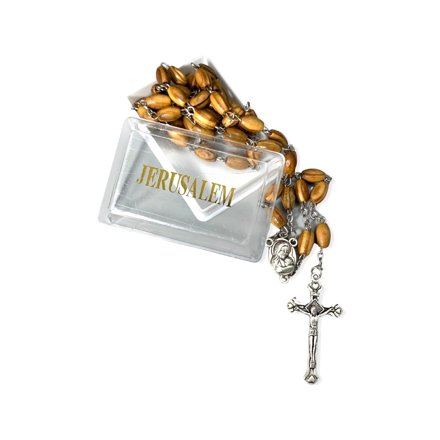 Olive Wood Our Lady of Tenderness Rosary with Soil