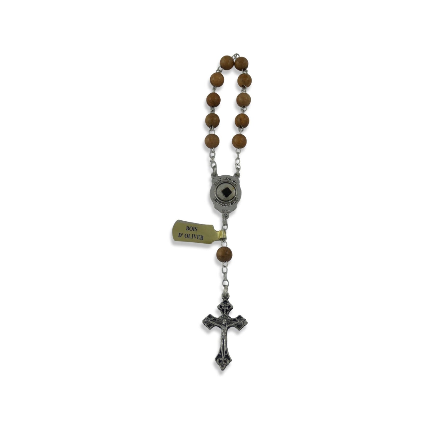 Padre Pio Hickory Wood Colored Decade Rosary with Relic