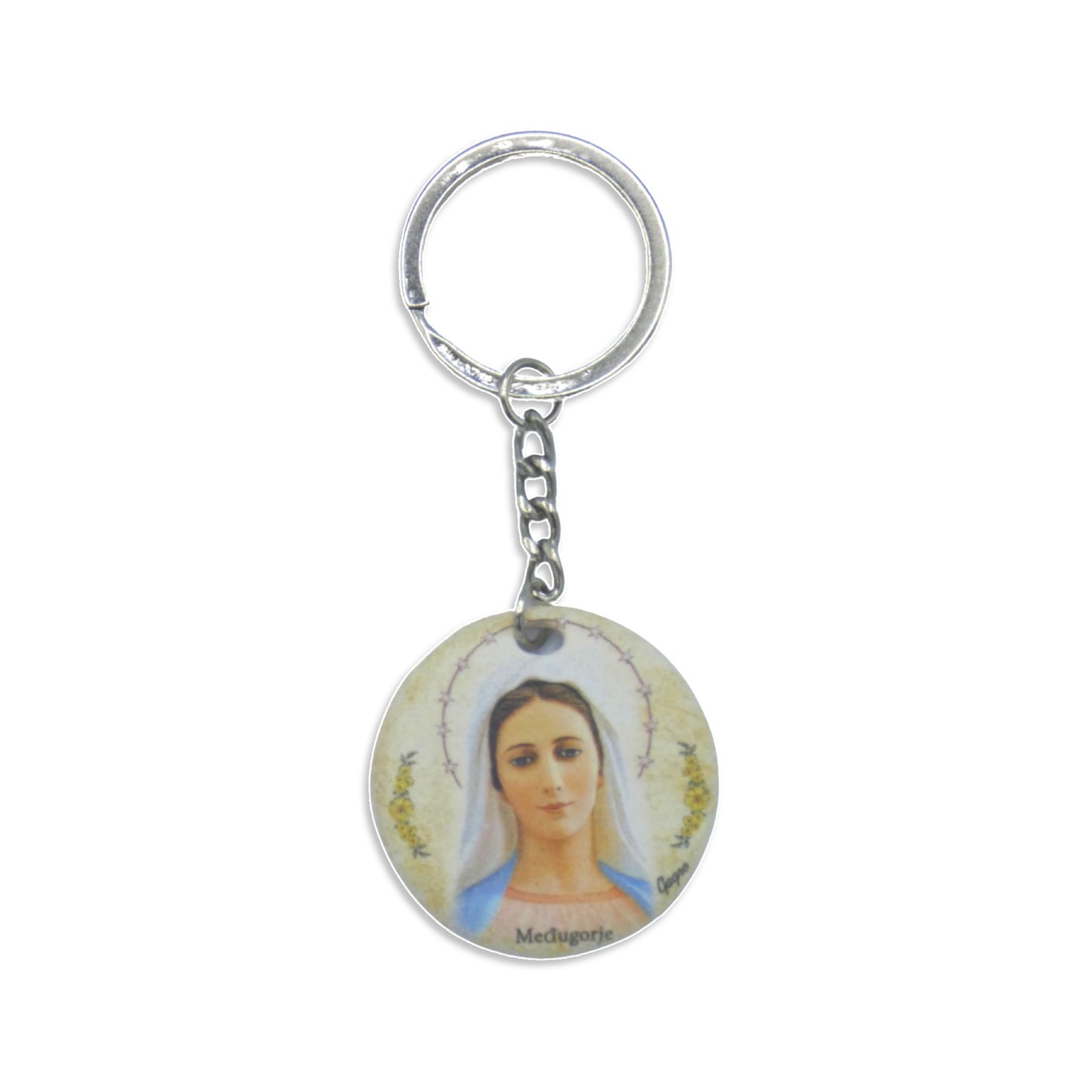 Queen of Peace Hand Painted Ceramic Keychain