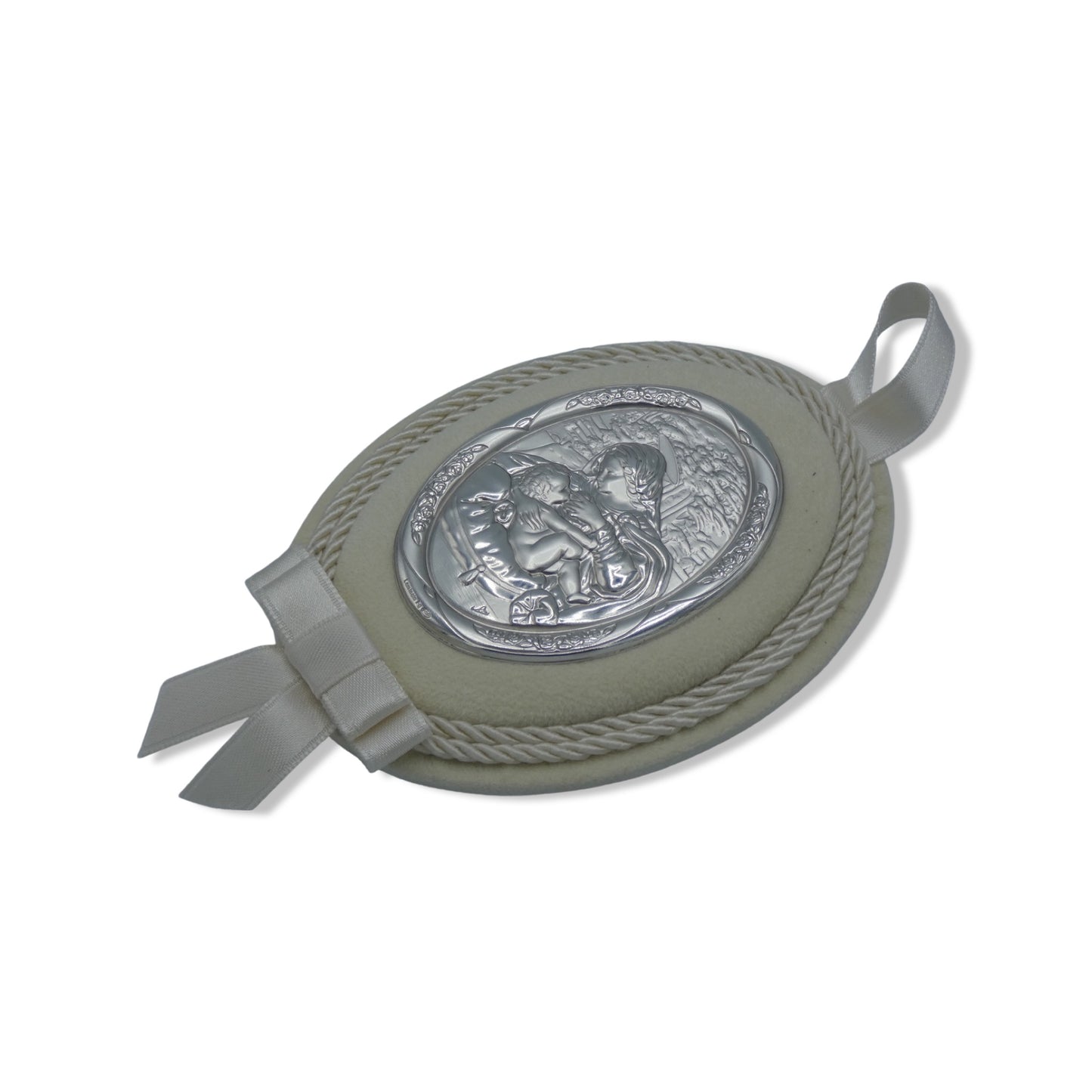 Oval Our Lady of La Leche Silver Baby Crib Medallion