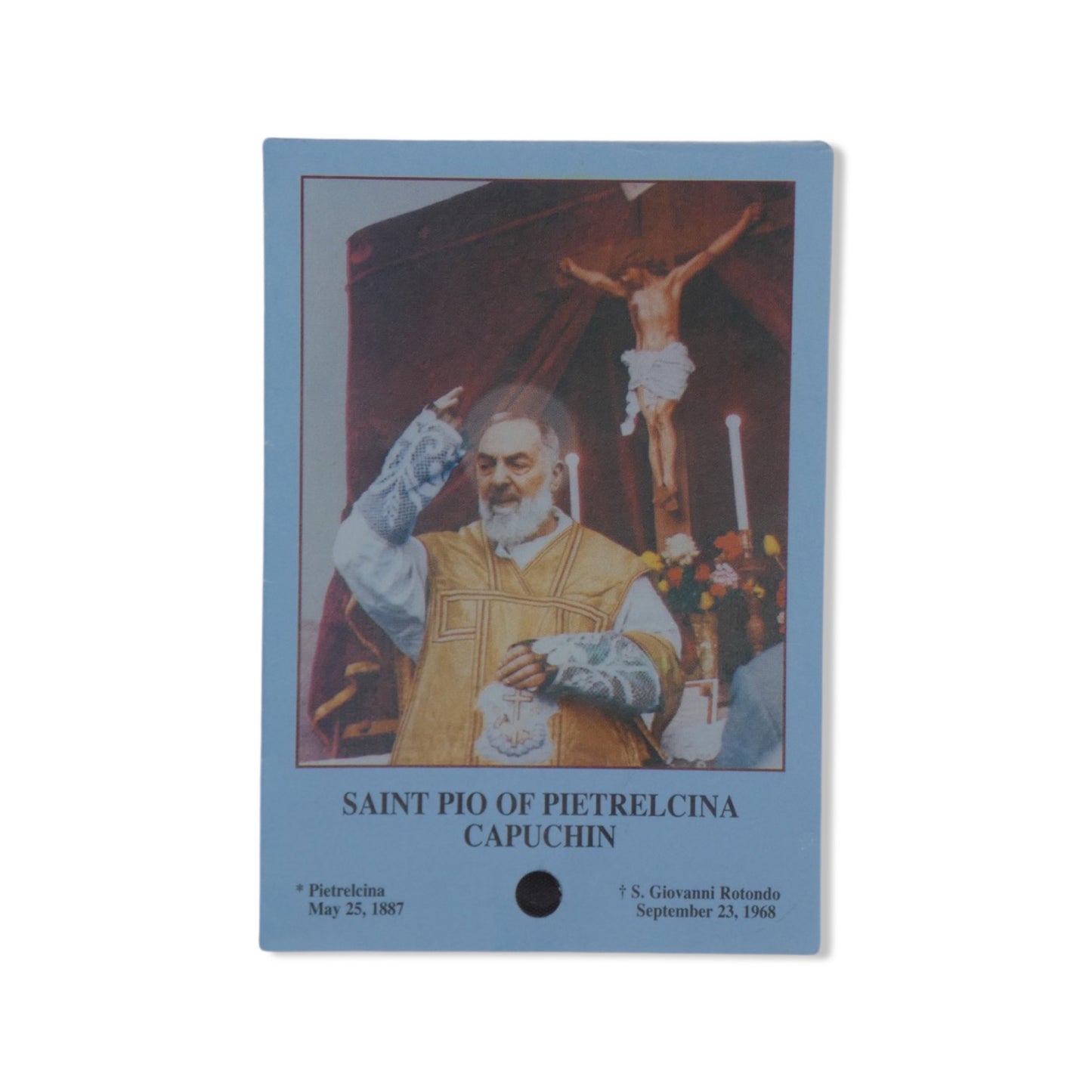 Padre Pio Prayer Card with Relic