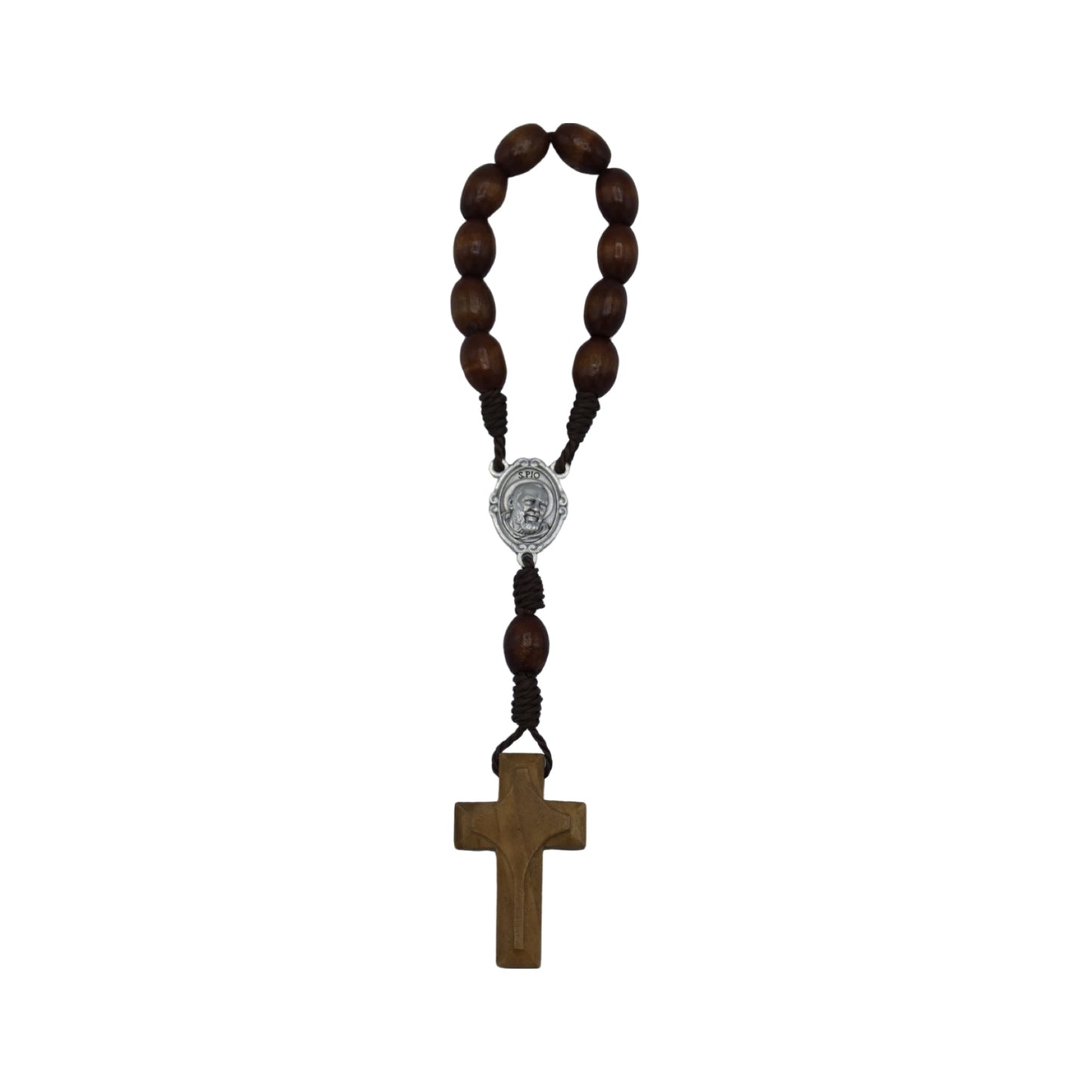 Padre Pio Wooden Decade Rosary with Relic
