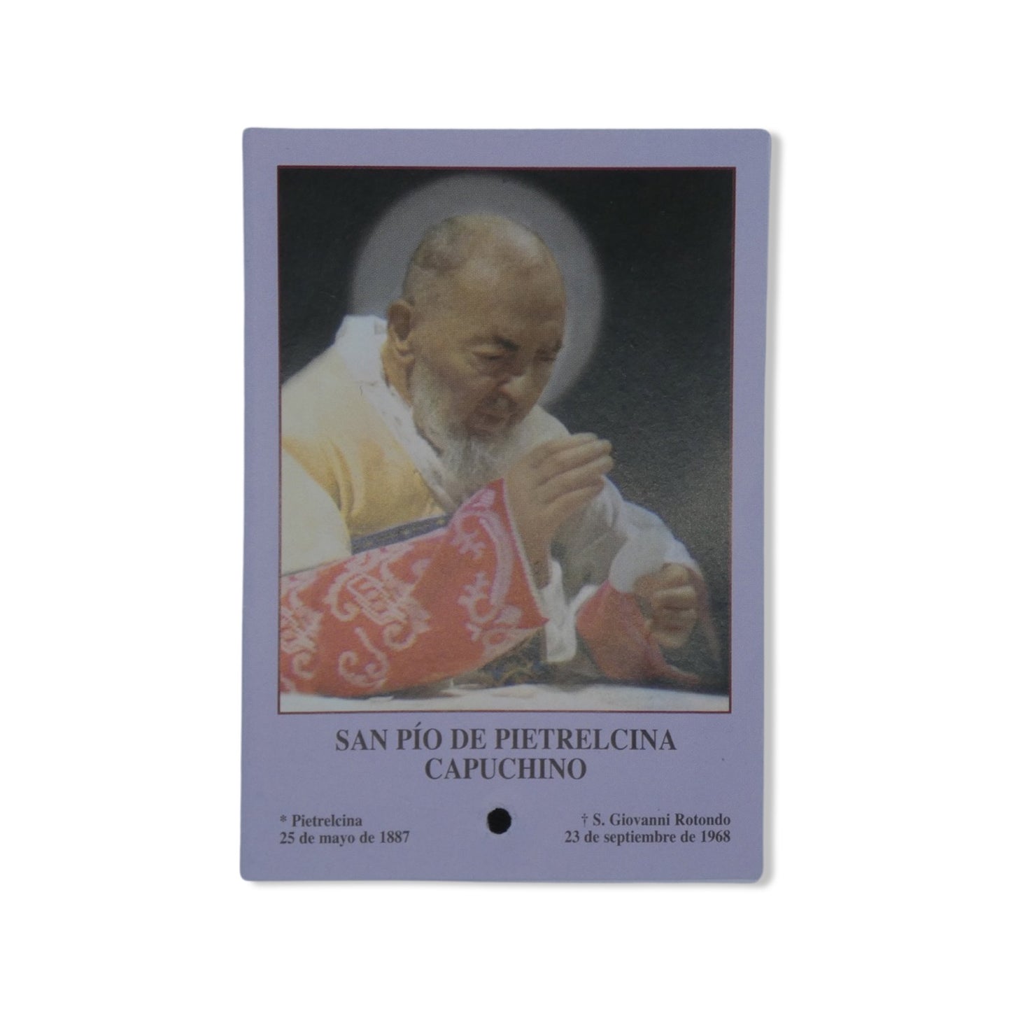 Padre Pio Prayer Card with Relic