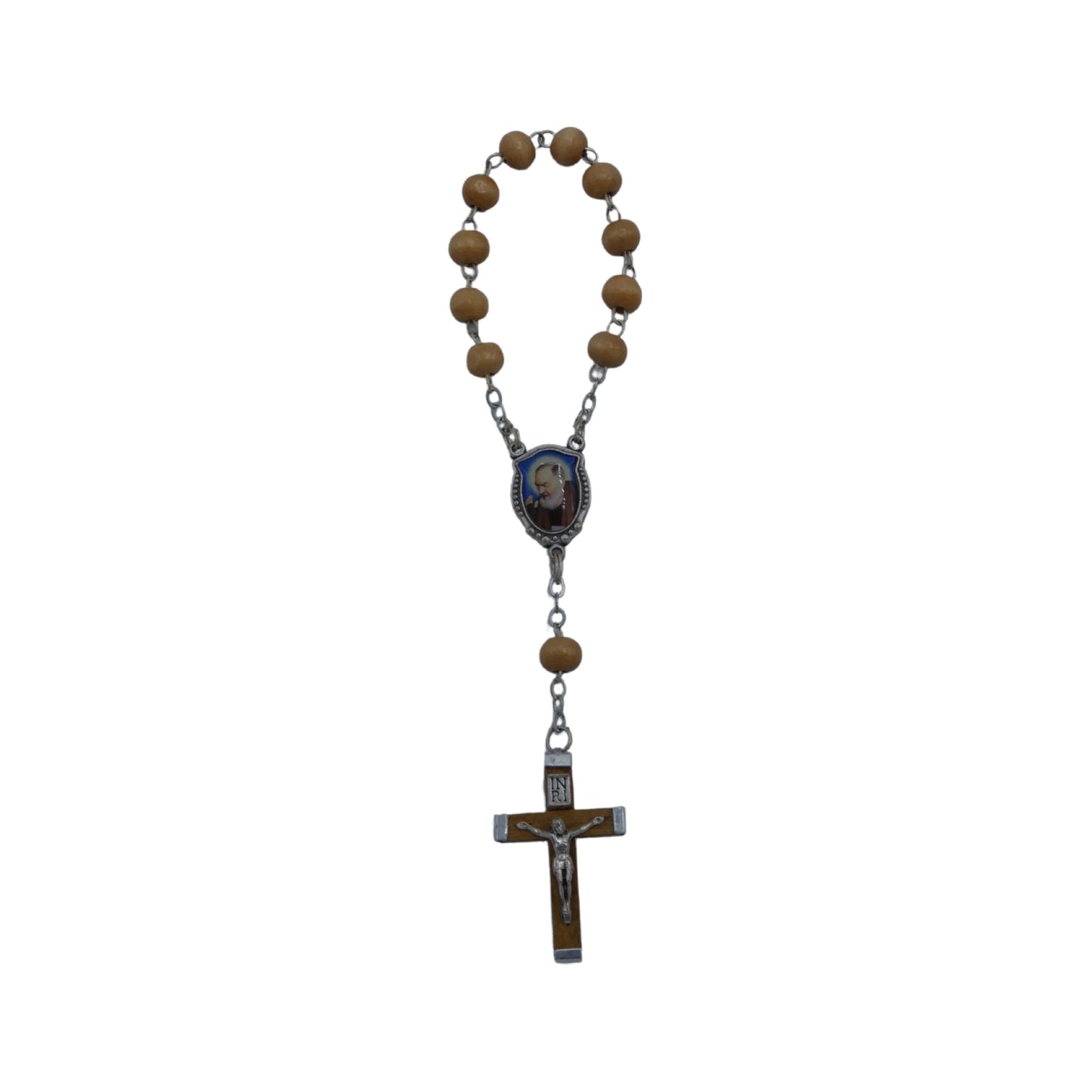 Padre Pio Hickory Wood Colored Decade Rosary with Relic