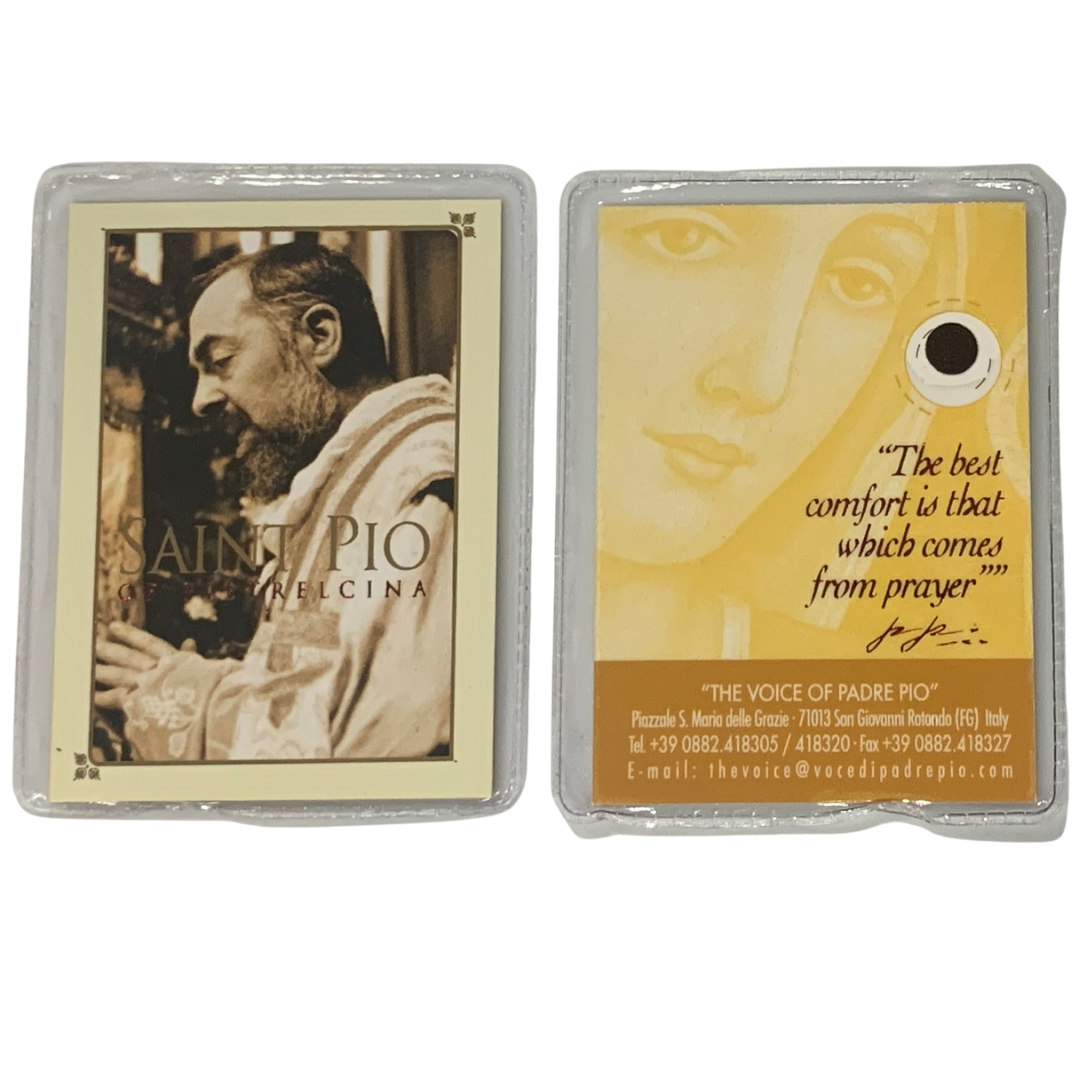 Padre Pio Holy Card with Relic