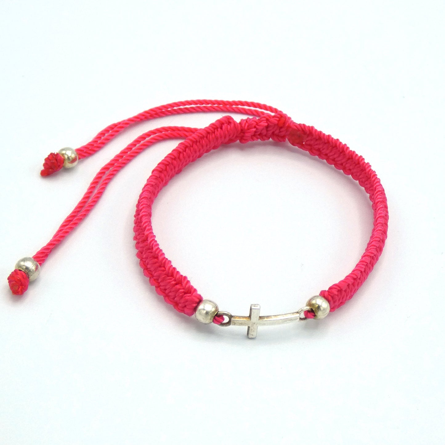 Braided Bracelet of Assorted Colors with Metal Cross