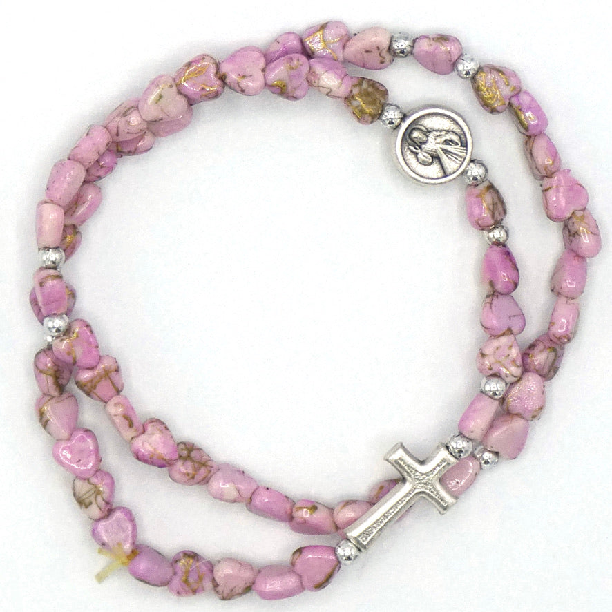 Heart Wrap-Around Rosary Bracelet of Assorted Colors