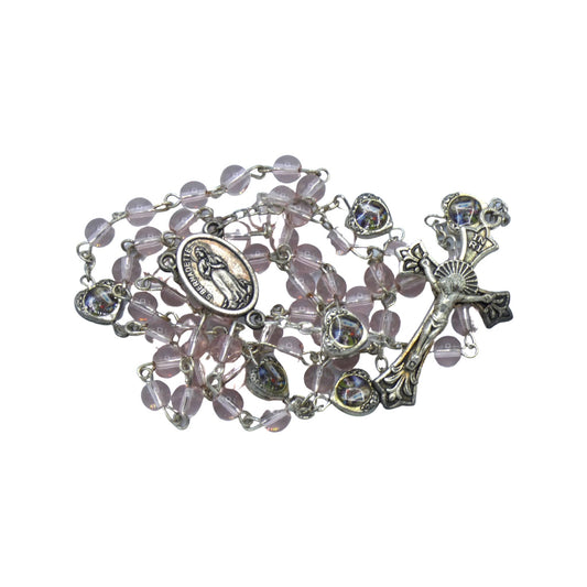 Pink Lourdes Rosary with Hearts