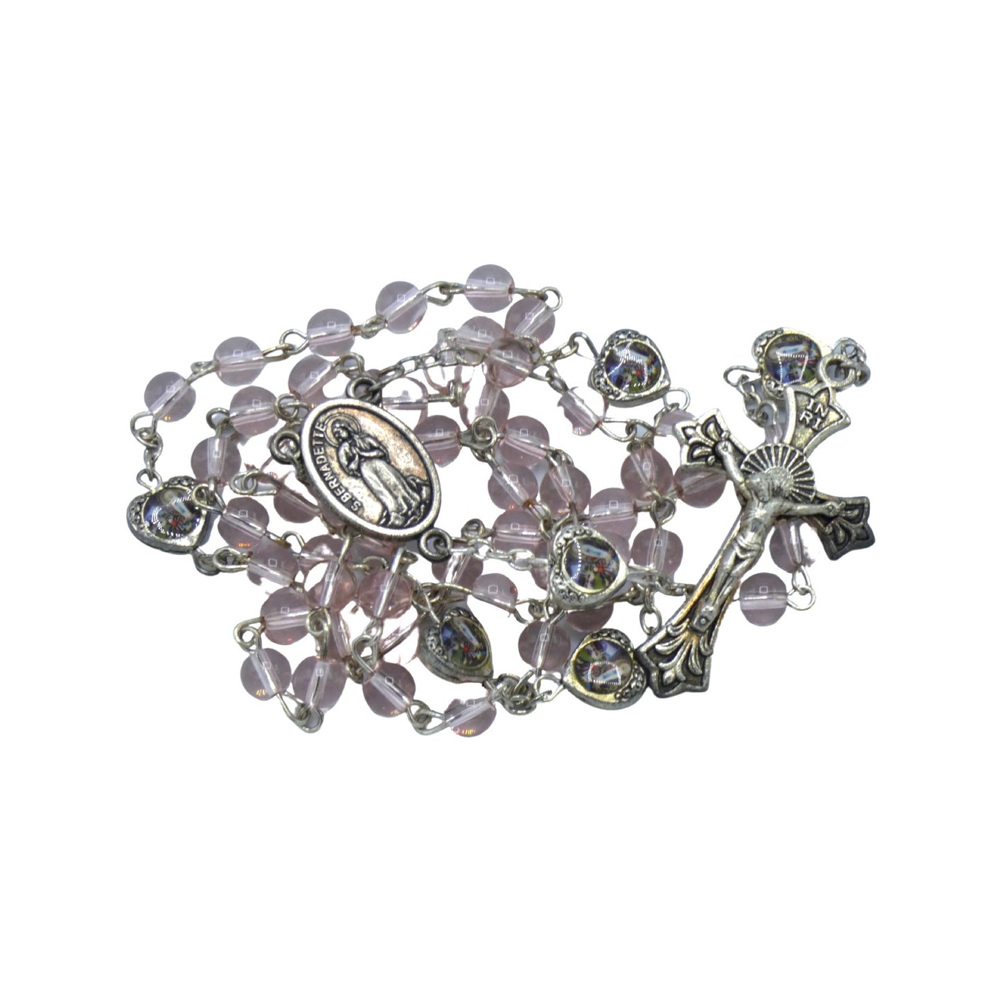 Pink Lourdes Rosary with Hearts