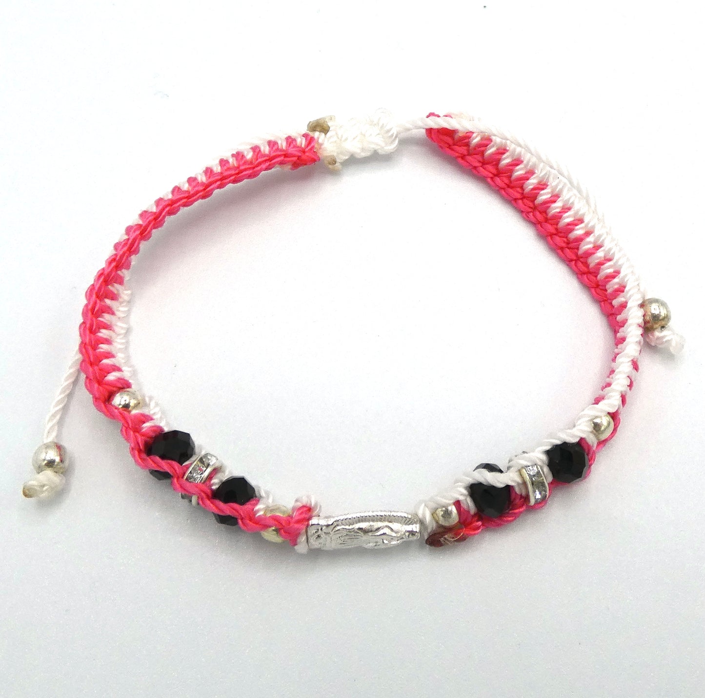 Braided and Beaded Bracelet of Assorted Colors with Guadalupe Medal