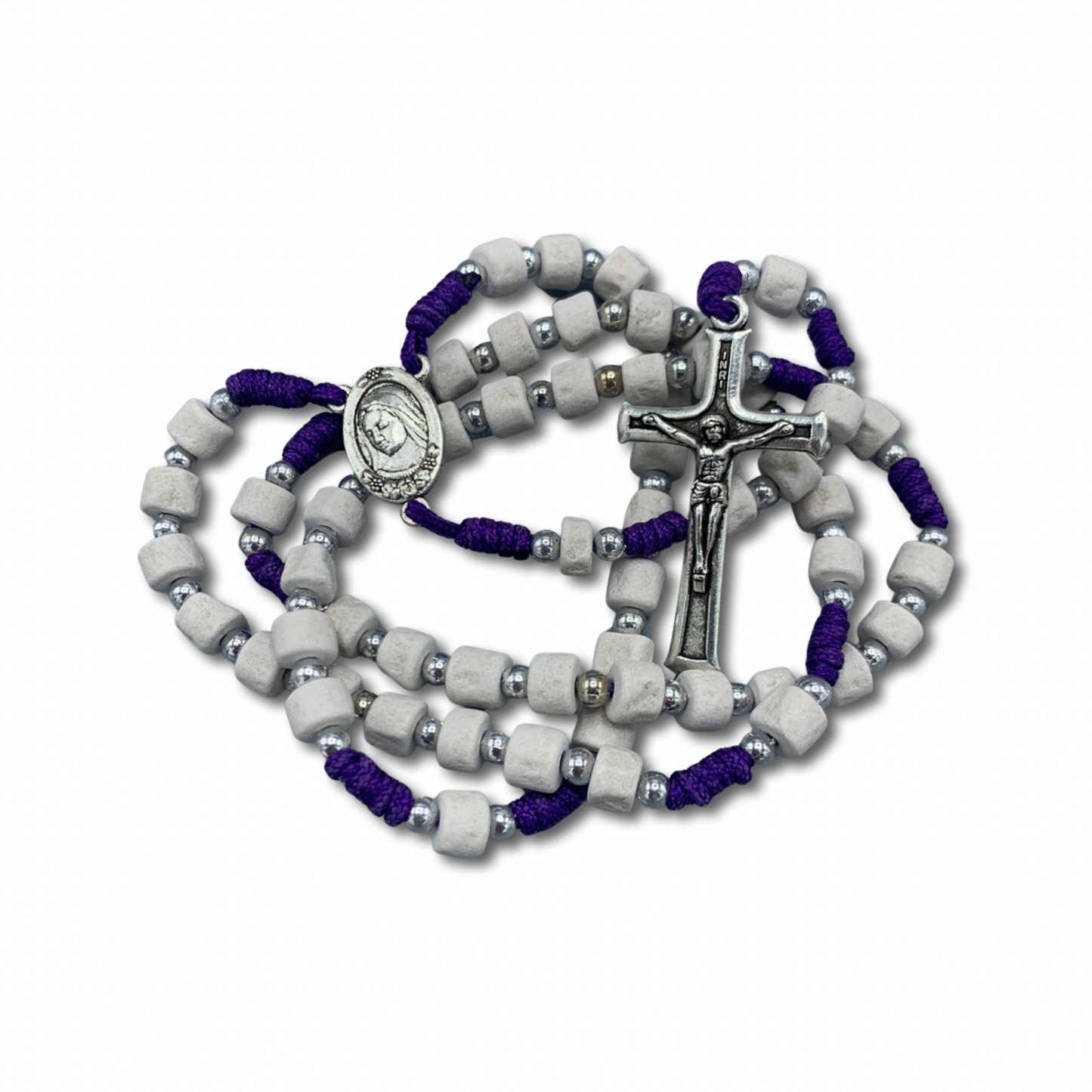 Embellished Queen of Peace Stone Rosary with Soil of Assorted Colors